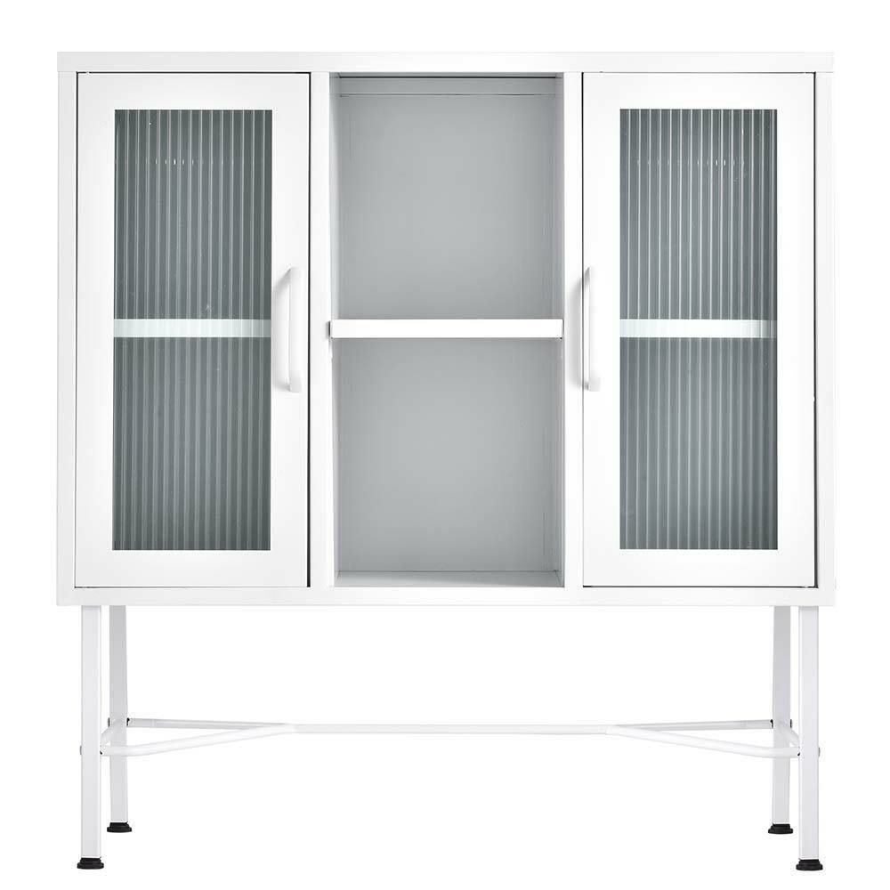 Mobile Madia con 2 Ante Mobiletto Credenza Design Moderno Metallo Vetro Bianco