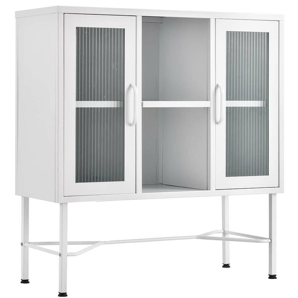 Mobile Madia con 2 Ante Mobiletto Credenza Design Moderno Metallo Vetro Bianco