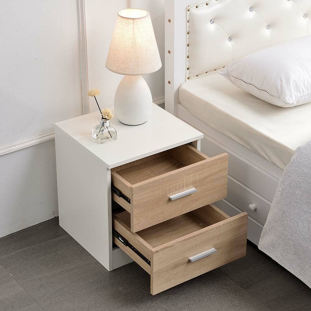 Comodino Mobiletto Cassettiera 2 Cassetti Design Moderno in legno MDF Bianco