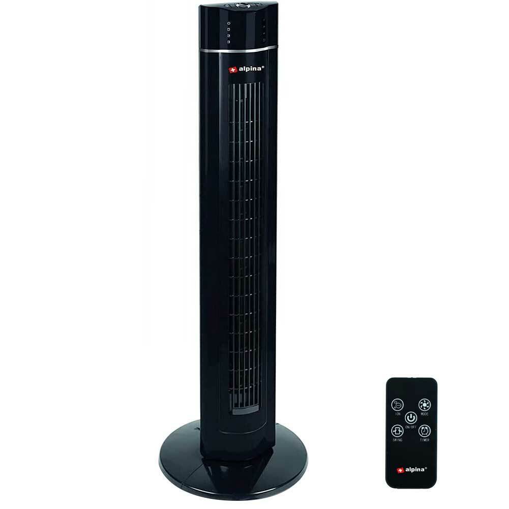 Ventilatore Torre Colonna Oscillante 60W 107cm 3 Velocita Timer Telecomando Nero