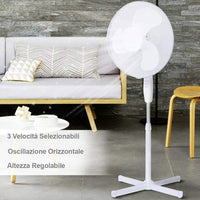 Ventilatore a Colonna Piantana 45W Pale 40cm 3 Velocita e Altezza regolabile