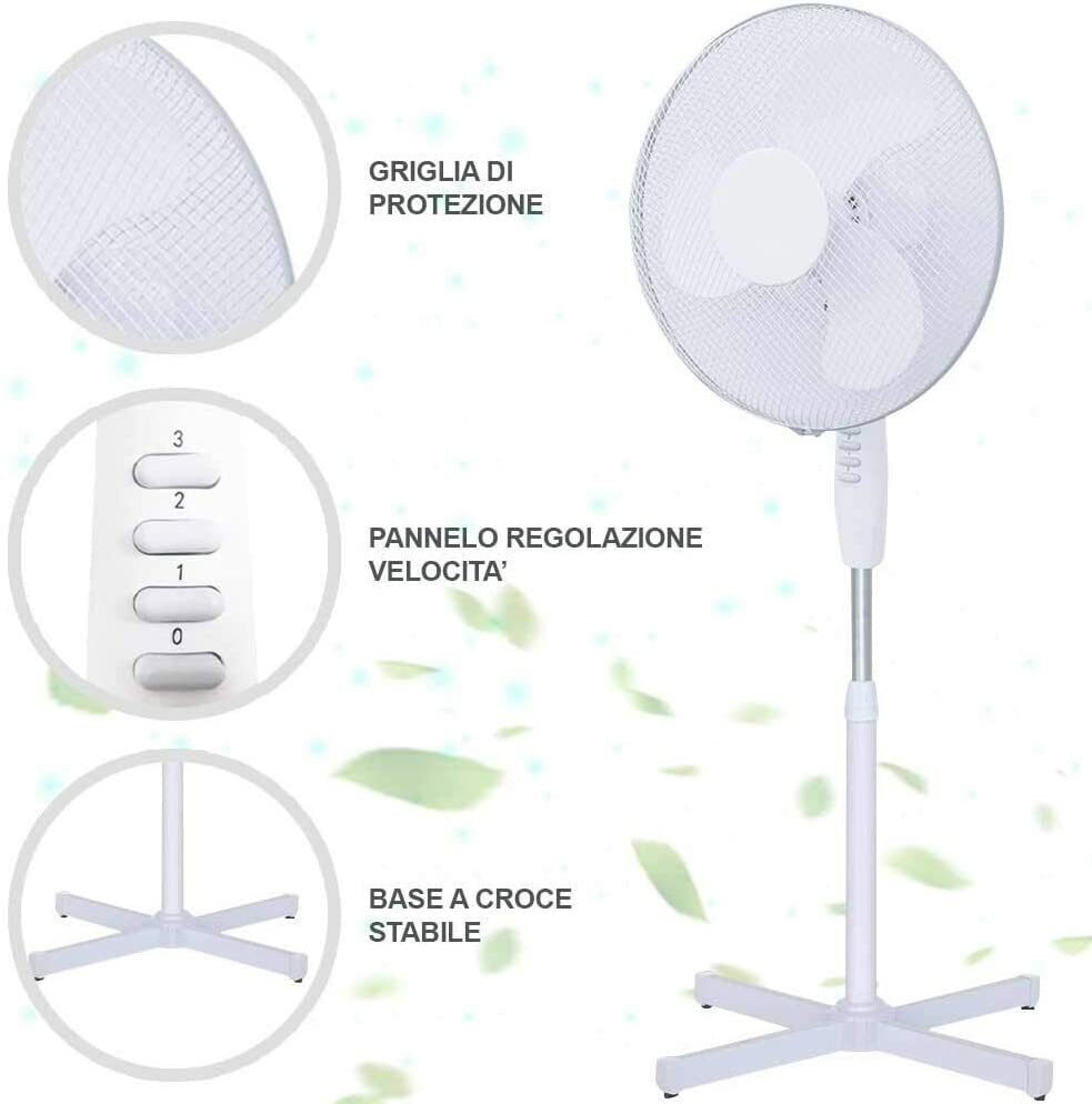 Ventilatore a Colonna Piantana 45W Pale 40cm 3 Velocita e Altezza regolabile