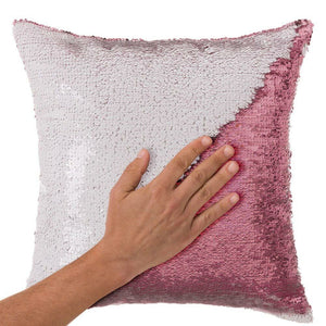 Cuscino Paillettes Federa Effetto Sirena Doppio Bianco Rosa 40x40cm Divano