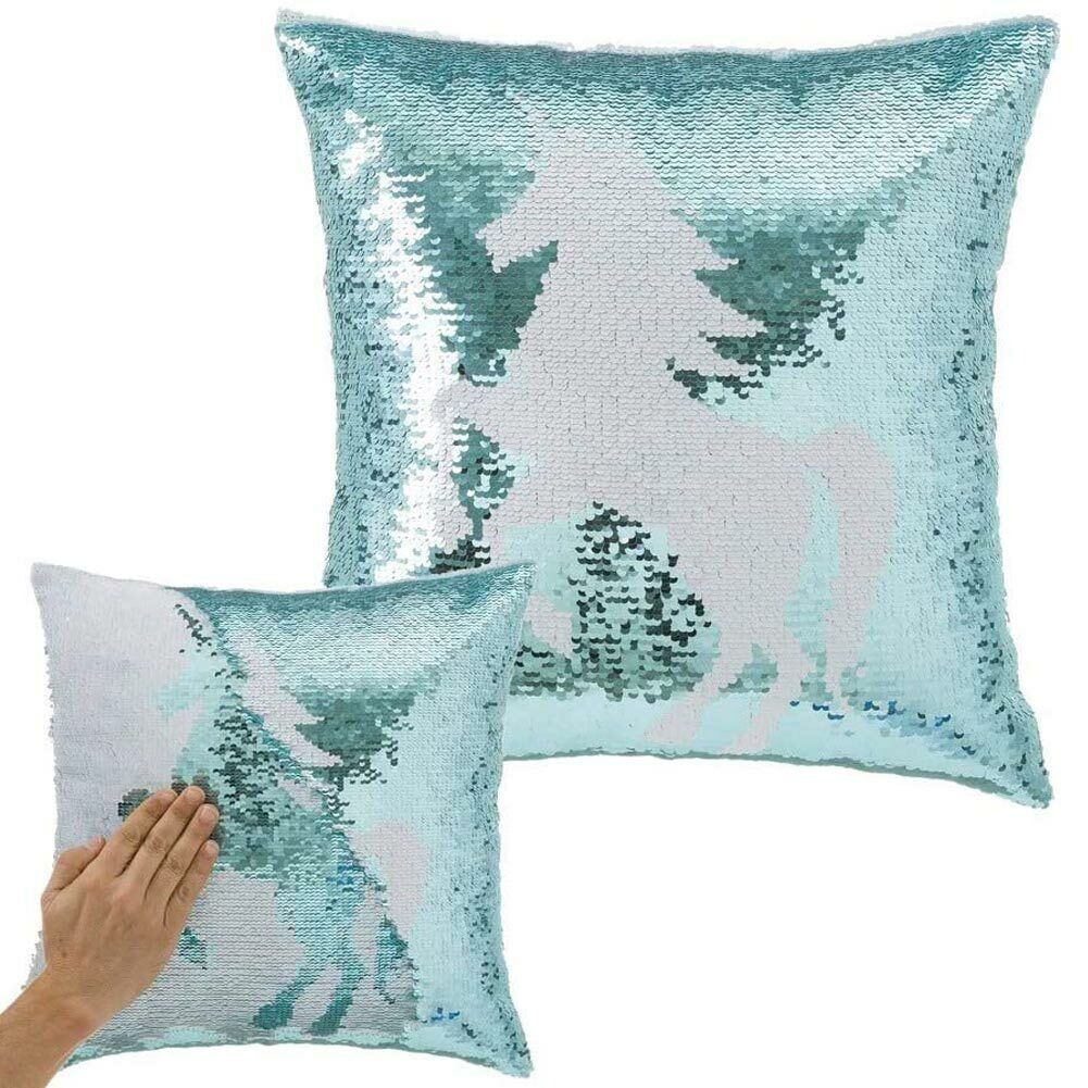 Cuscino Paillettes Federa Effetto Sirena Doppio Colore Unicorno 40x40cm