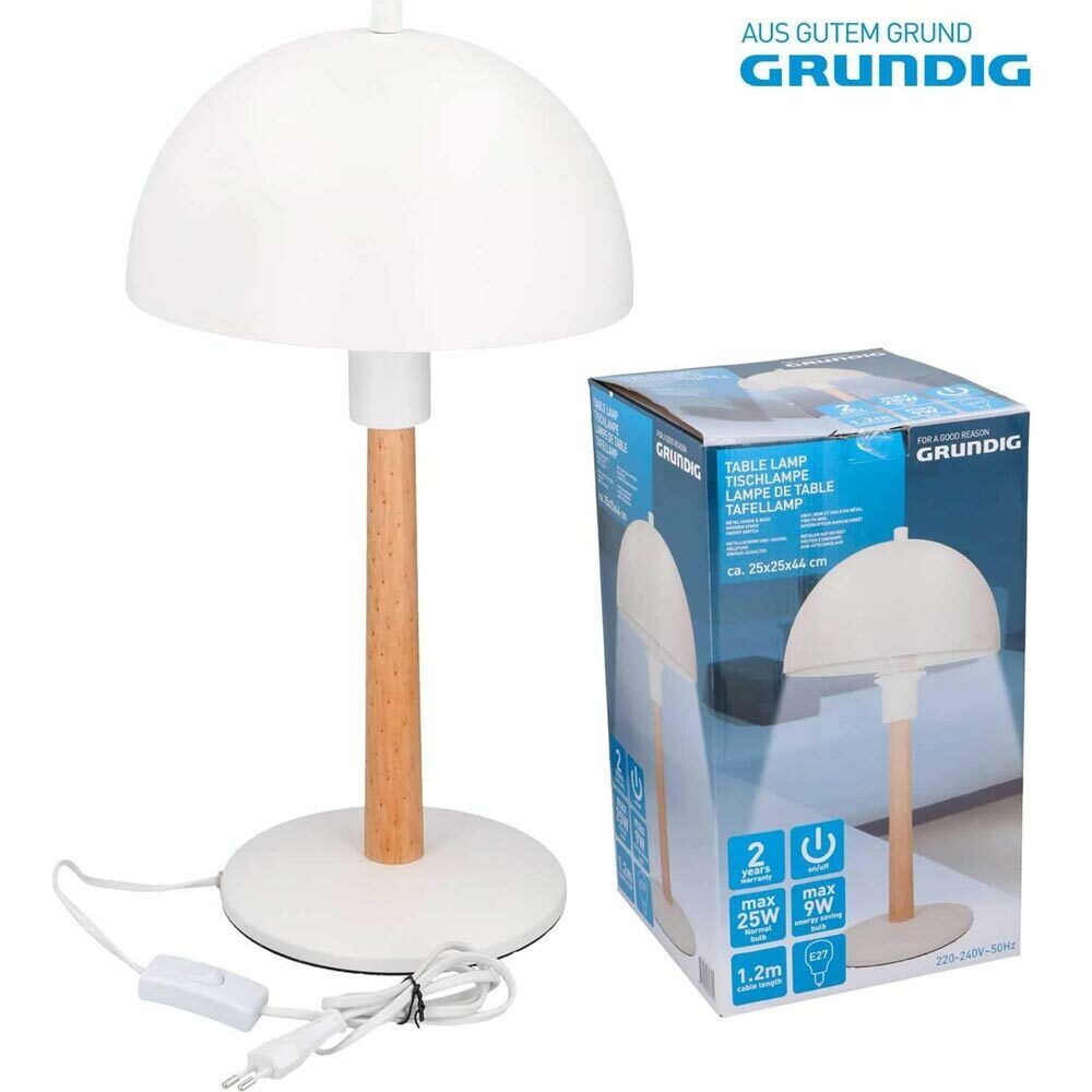 Lampada Tavolo Lume da Comodino Plastica e Legno Bianco Abatjour Design Moderno