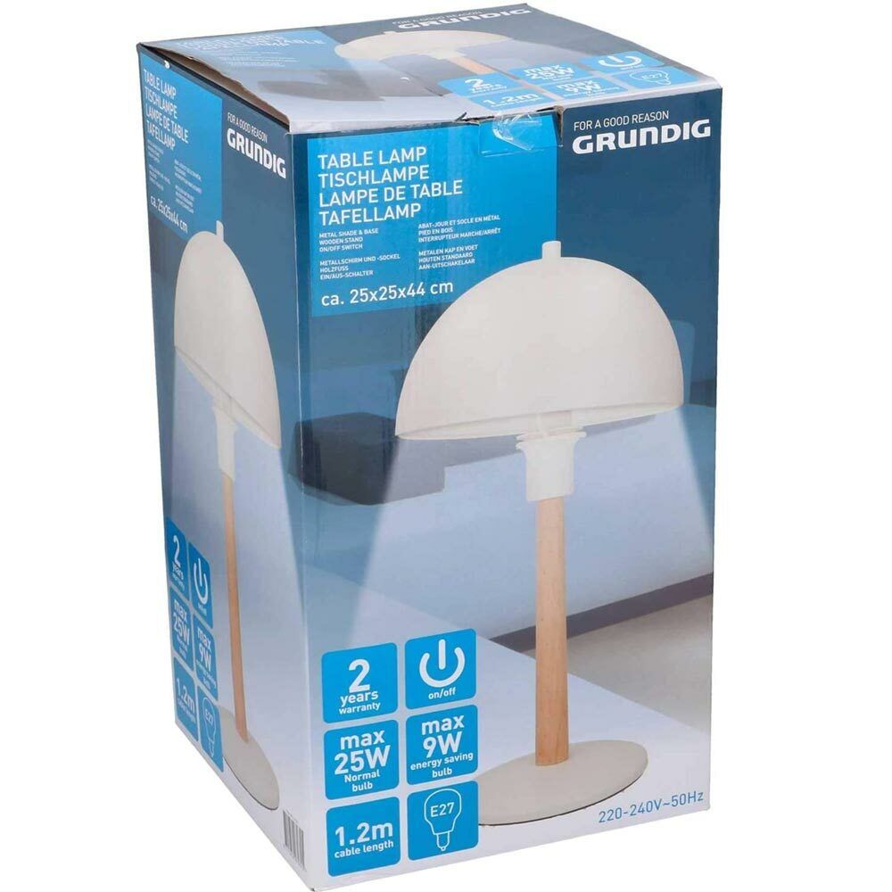 Lampada Tavolo Lume da Comodino Plastica e Legno Bianco Abatjour Design Moderno