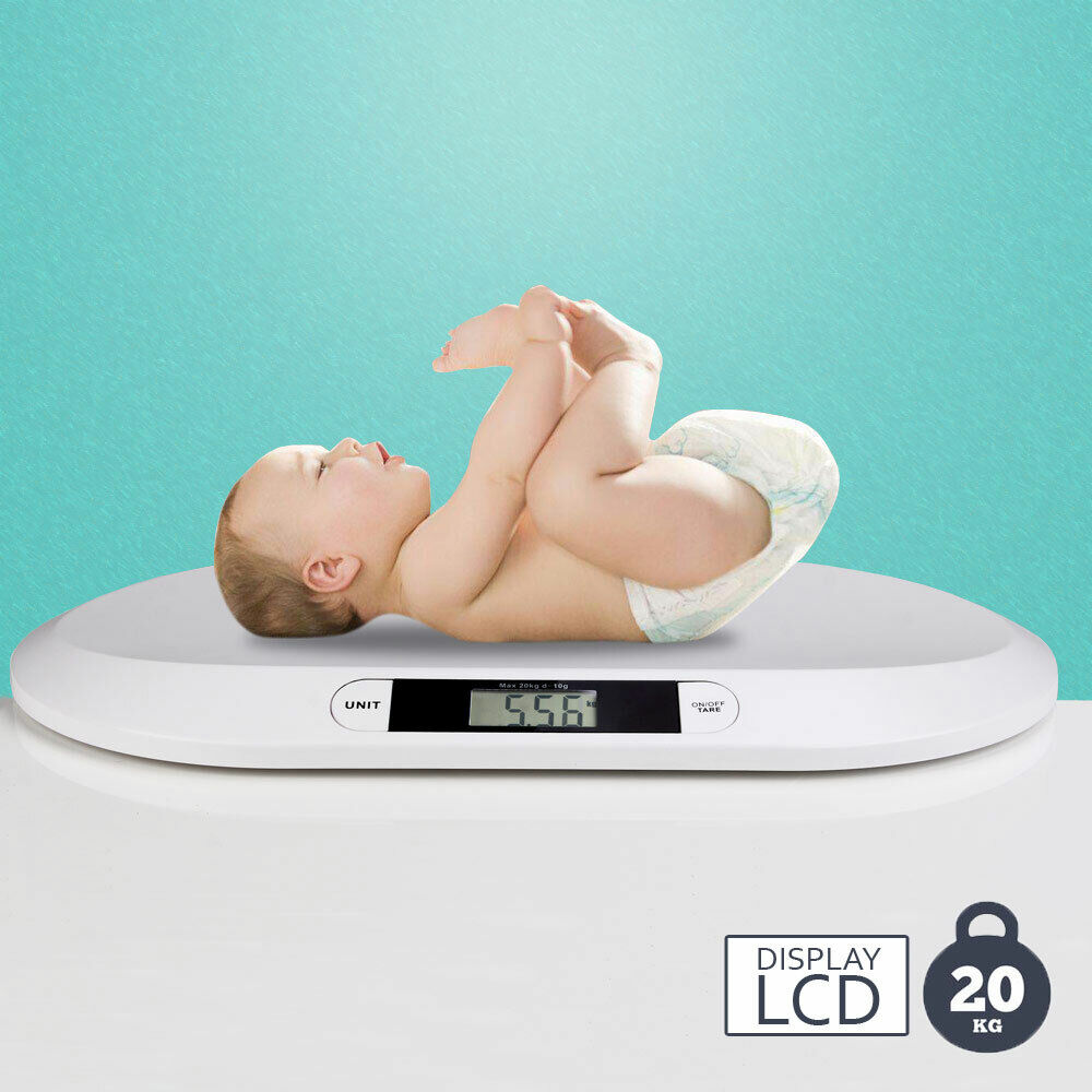 Bilancia Pesa Bambini Neonati Display Digitale LCD Pesa Neonato 20KG Bianco