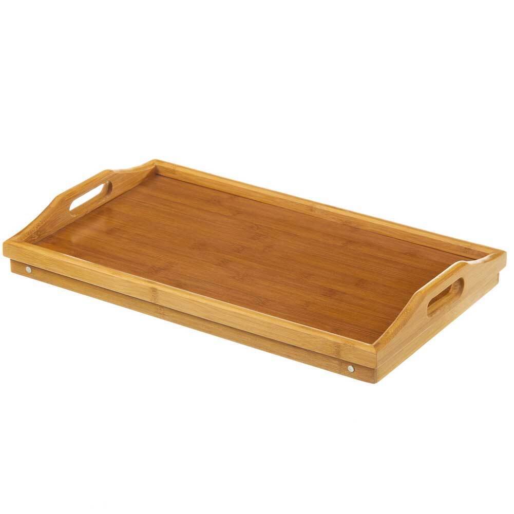 Vassoio Da Letto con Gambe Pieghevoli In Legno Di Bambu' Richiudibile 50x30x22cm