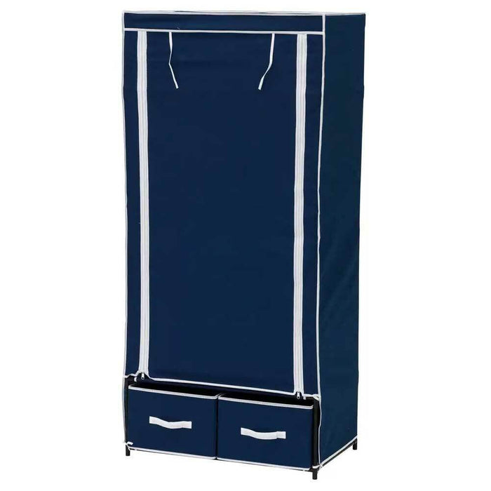 Armadio con Asta Cassetti Tessuto TNT Appendiabiti Casa Campeggio 75x40x160 Blu