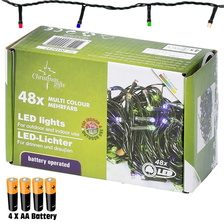 Catena Luminosa 2,75 mt Luci 48 LED Multicolor a batteria con 6 Giochi di Luce