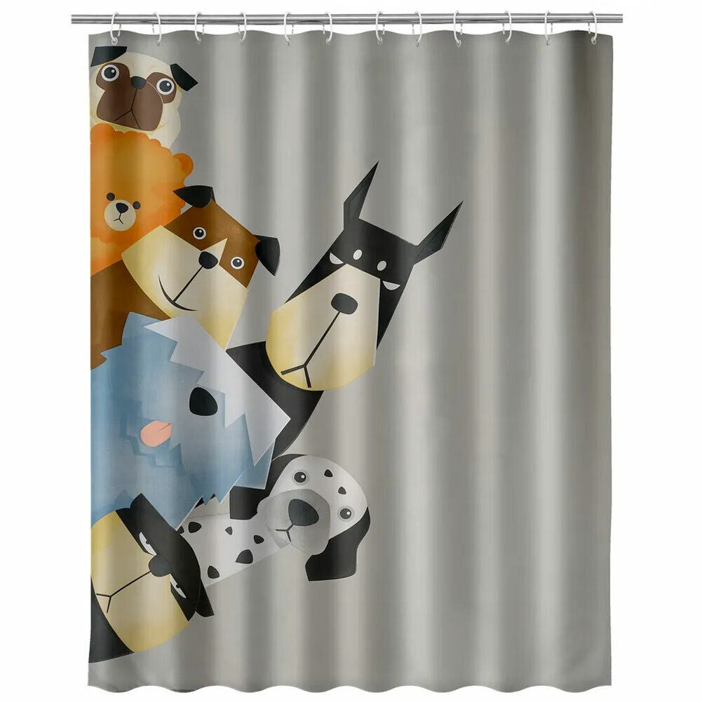 Tenda Doccia Bagno Stampa Cani Cartoon 180x200cm Tessuto con Ganci Plastica