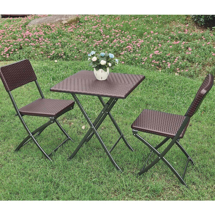 Set Tavolo + 2 Sedie Pieghevole Arredo Esterno Giardino in Polyrattan Coffee