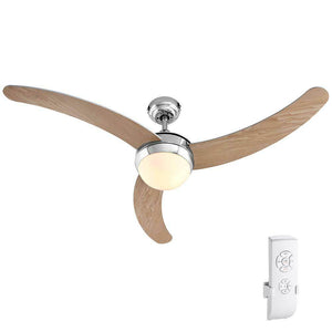 Ventilatore da Soffitto 3 Pale Legno con Lampada e Telecomando Diametro 122cm