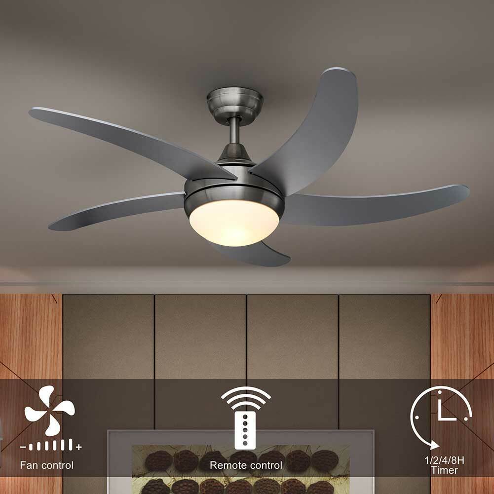 Ventilatore da Soffitto 5 Pale Legno con Lampada e Telecomando Diametro 132cm