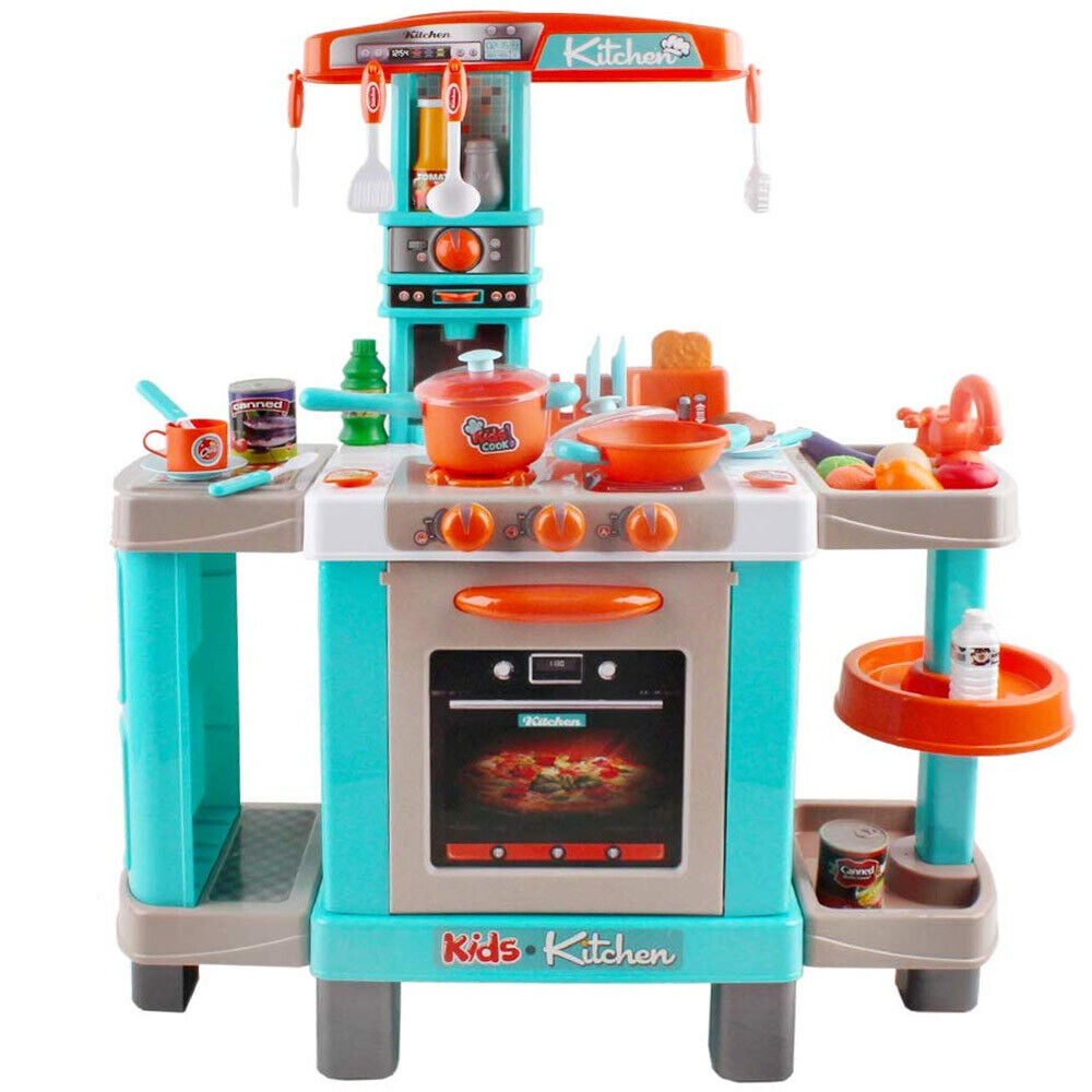 Cucina Giocattolo Bambini con Luci e Suoni 34 Accessori Gioco 87x78x29cm Azzurro