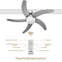 Ventilatore da Soffitto 5 Pale Legno con Lampada e Telecomando Diametro 132 cm