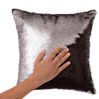 Cuscino Paillettes Federa Effetto Sirena Doppio Colore Nero Silver 40x40 Divano