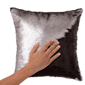 Cuscino Paillettes Federa Effetto Sirena Doppio Colore Nero Silver 40x40 Divano