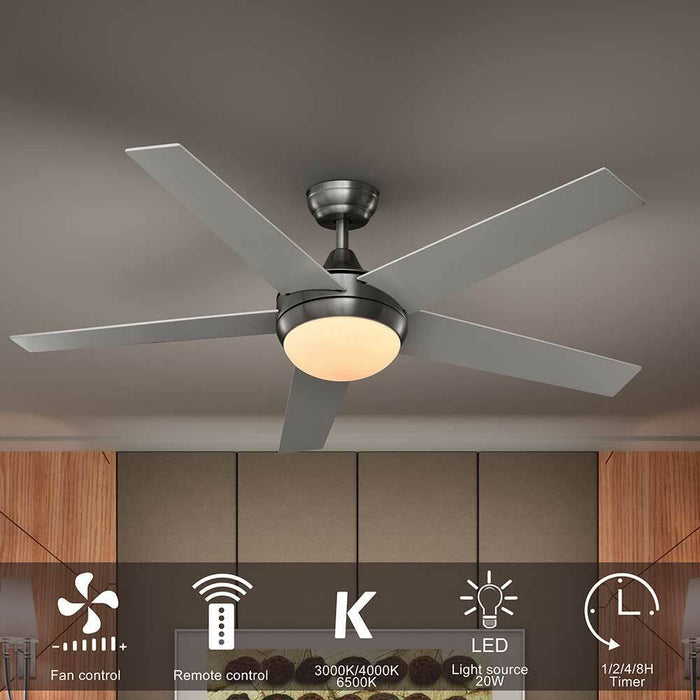 Ventilatore da Soffitto 5 Pale Legno con Lampada Luce LED e Telecomando 132cm