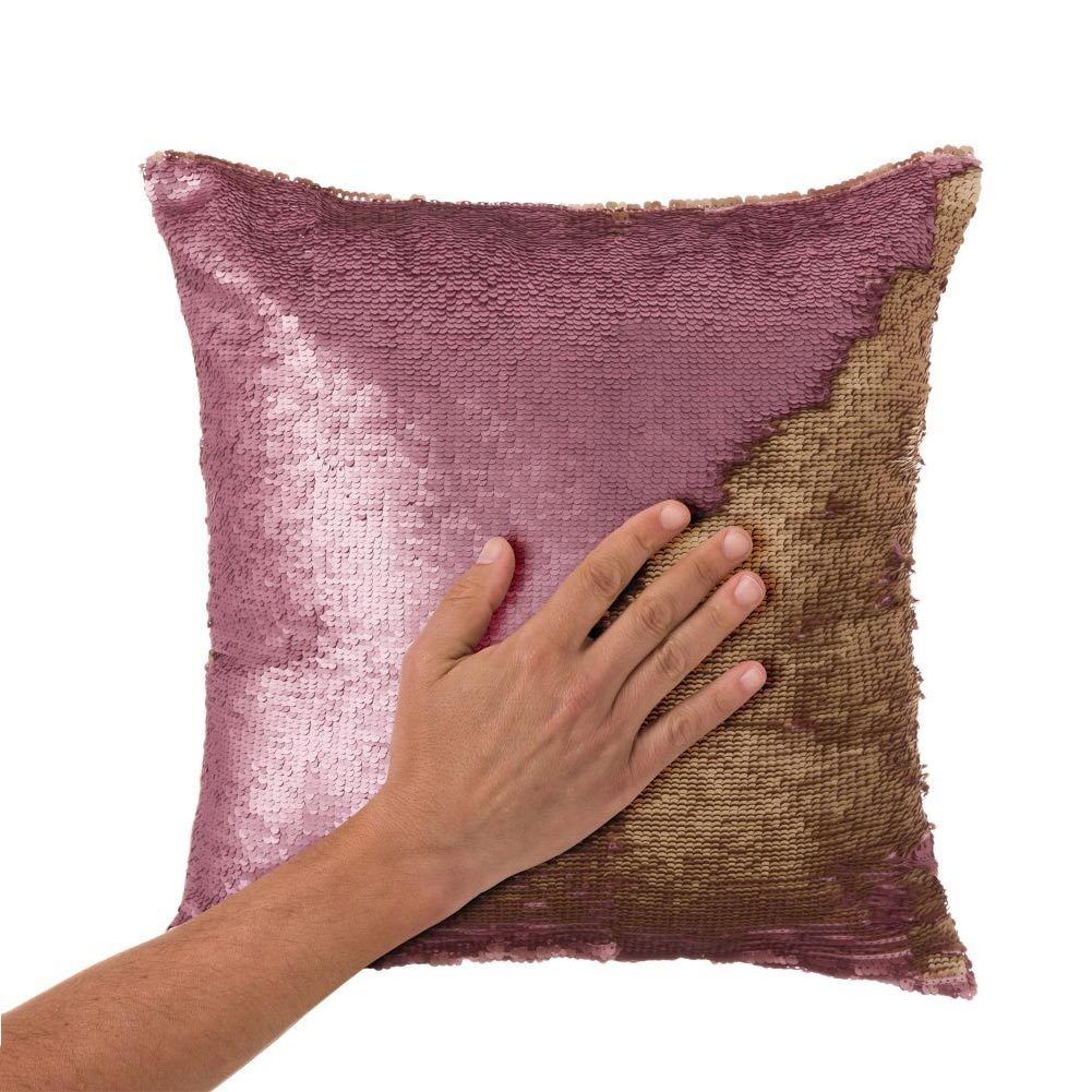 Cuscino Paillettes Federa Effetto Sirena Doppio Colore Rosa Gold 40x40cm Divano