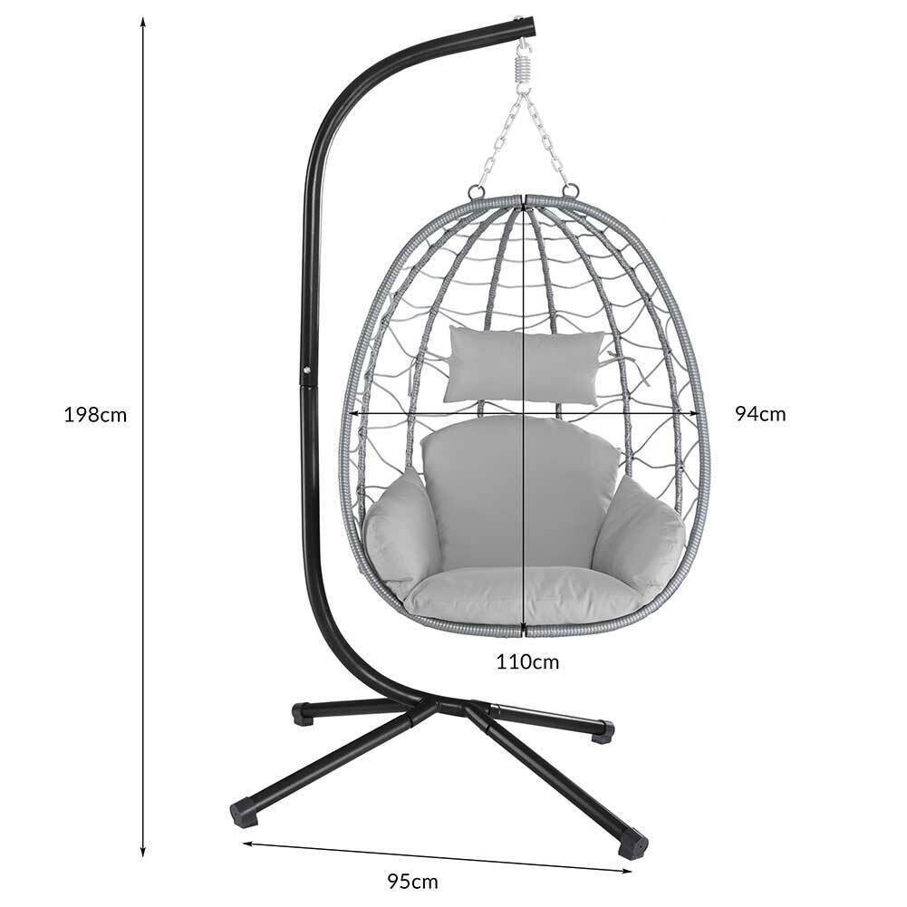 Poltrona Sospesa Giardino Sedia Dondolo Amaca Pensile Rannat e Metallo Grigio