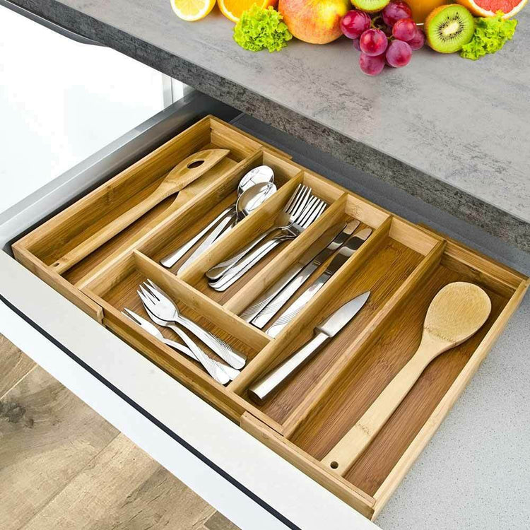 Portaposate Estensibile da Cassetto Cucina Porta Posate in Legno Bambu 33x29cm