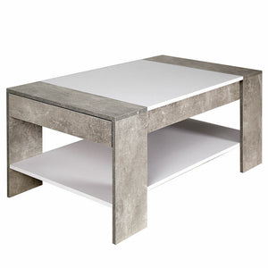 Tavolino Divano Salotto Rettangolare Design Moderno Legno MDF + Cassetto Grigio