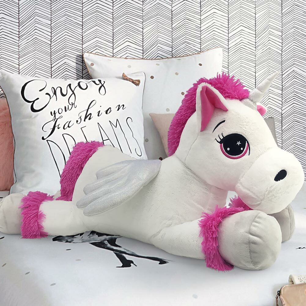 Peluche Unicorno Gigante XL 80cm Cavallo Pupazzo Giocattolo Bambini Bianco Grigi