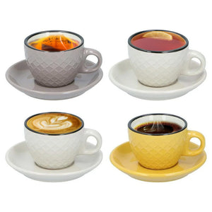 Set 4 PZ Tazzine con Piattini da Caffe' e te' Alpina Colorate in Ceramica