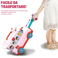 Cavalcabile Trolley Schoolbus Cucina Giocattolo Bambini 3in1 Luci Suoni Accessor