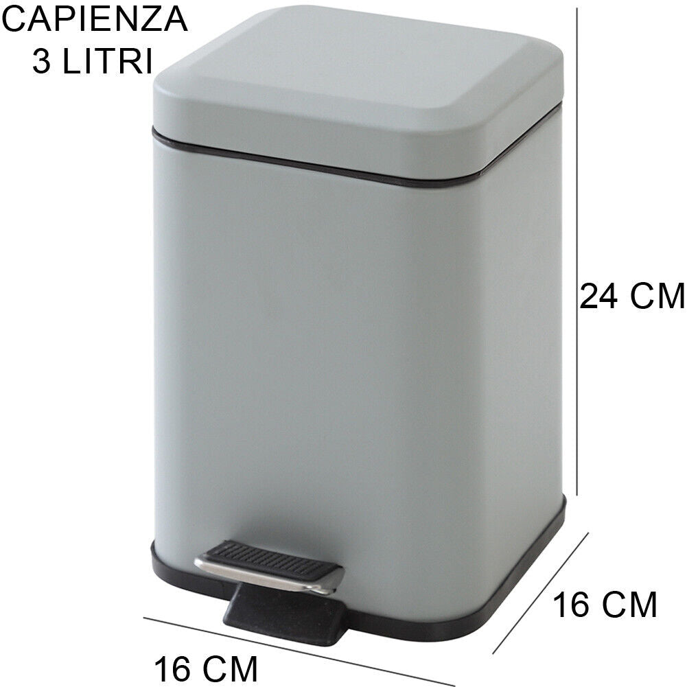 Pattumiera per Raccolta Differenziata in Acciaio 3 Litri Grigio Apertura Pedale