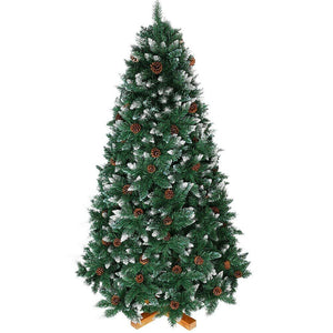 Albero Di Natale Innevato King Premium 240cm 1433 Rami con Pigne e Base Legno