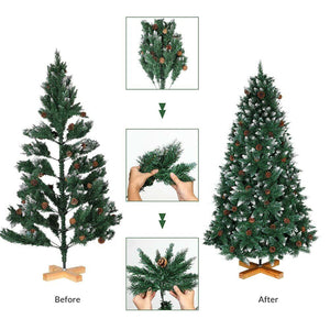 Albero Di Natale Innevato King Premium 240cm 1433 Rami con Pigne e Base Legno