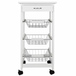 Carrello Cucina legno con Cassetto 3 Cestelli e Ripiano 9 Mattonelle in Ceramica