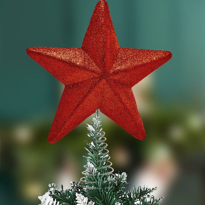 Puntale Forma Stella Rosso con Glitter Altezza 30cm Decorazione Albero di Natale