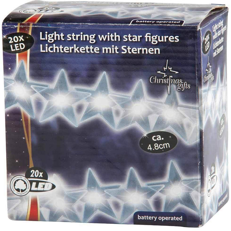 Catena Luci Luminosa Con 20 Led Forma Stelle Alimentazione A Batteria 4,8 Metri