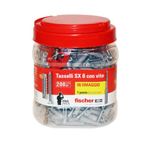 Tasselli Fischer Nylon Sx 6 S Con Vite (Barattolo 200 Pz)