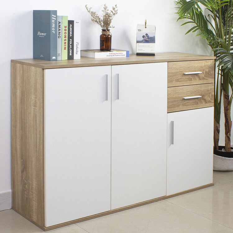 Cassettiera Mobile Armadietto 3 Porte 2 Cassetti Design Moderno Quercia e Bianco