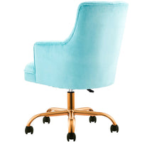 Sedia da Ufficio Ergonomica Girevole 360° Poltrona Velluto Azzurro e Gambe Oro