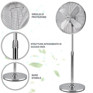 Ventilatore Colonna Piantana in Acciaio Inox 50W 40cm 3 Velocita Regolabile