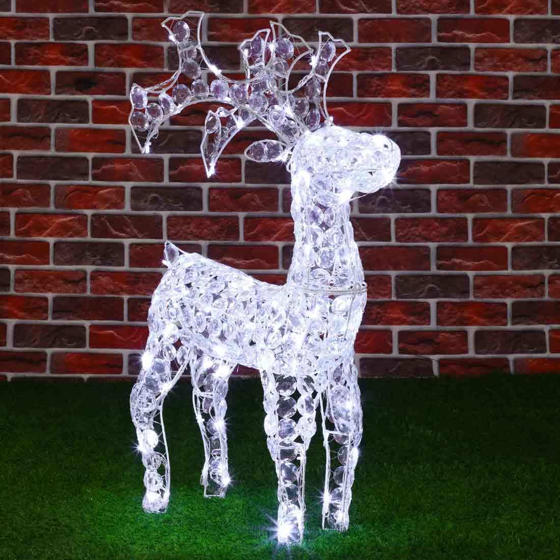 Renna Natalizia Luminosa 3D in Cristalli Acrilici 100 LED Bianco Freddo H. 70 cm