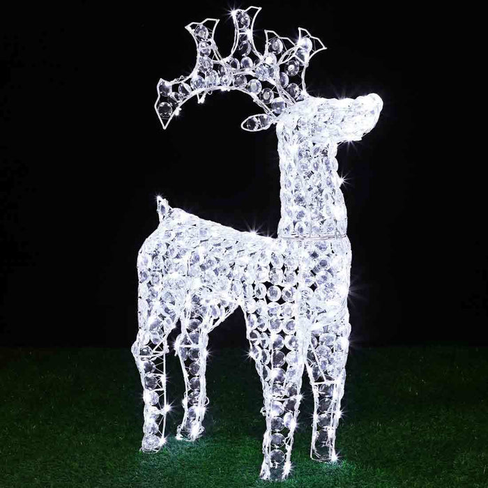 Renna Natalizia Luminosa 3D in Cristalli Acrilici 100 LED Bianco Freddo H. 70 cm