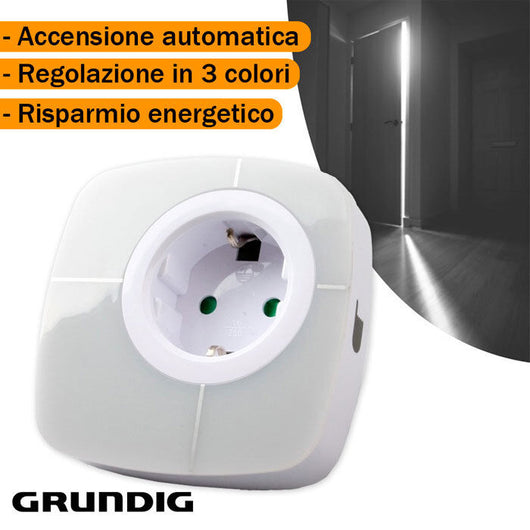 Lampada Luce Notte 3 Colori con Presa Elettrica Accensione Automatica Grundig