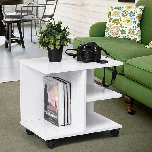 Tavolino Salotto Multifunzione Porta TV Riviste Comodino con Ruote Legno Bianco