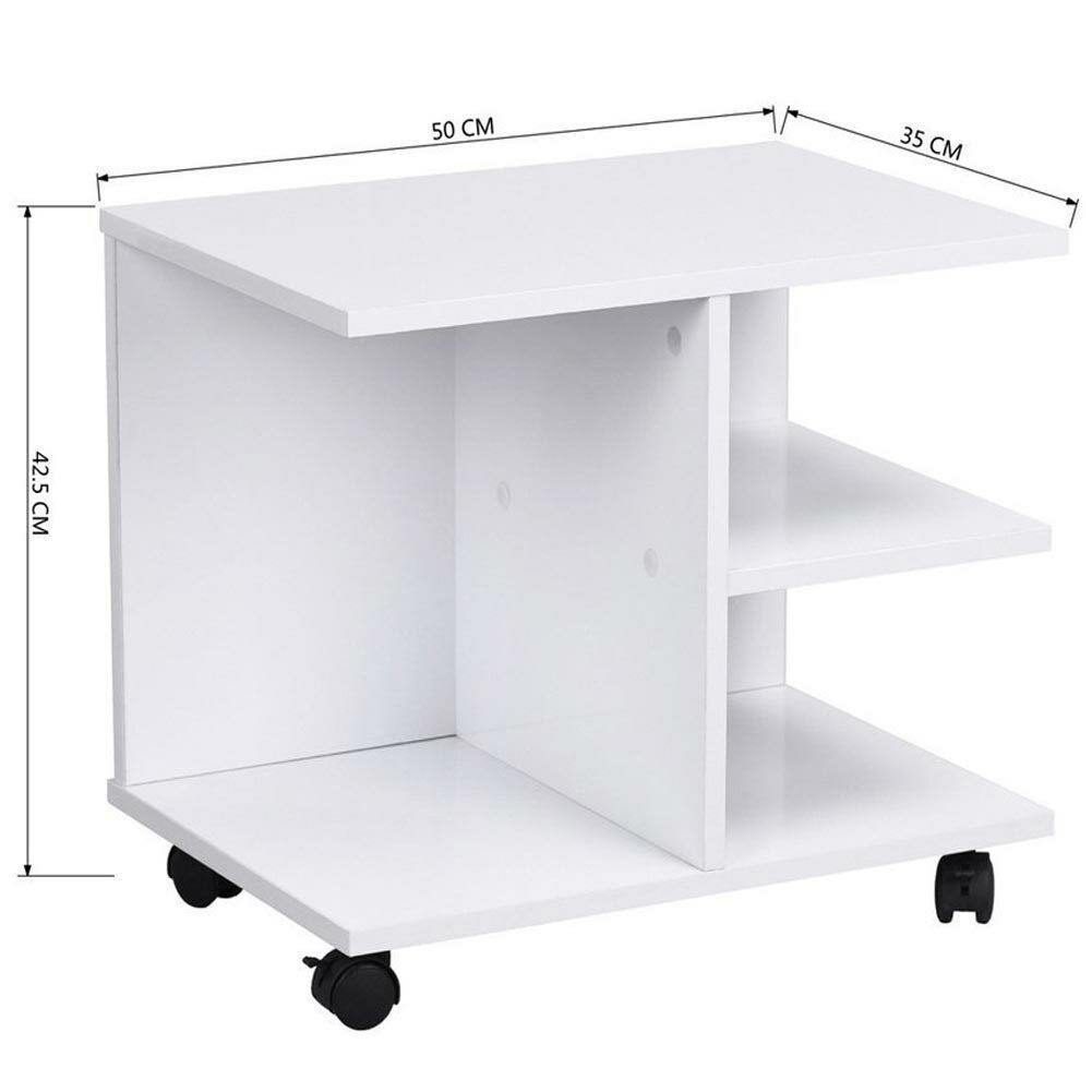 Tavolino Salotto Multifunzione Porta TV Riviste Comodino con Ruote Legno Bianco