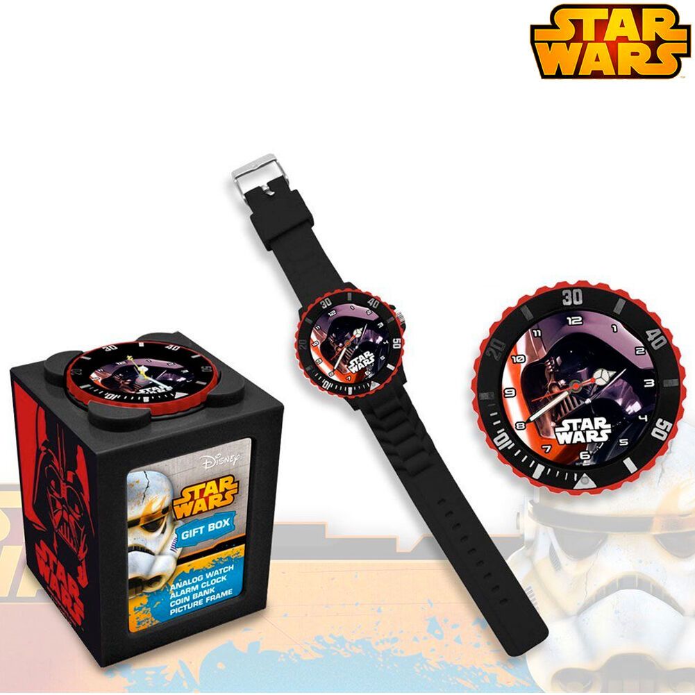 Orologio Polso Analogico Star Wars Darth Vader 4in1 Salvadanaio Portafoto Kids