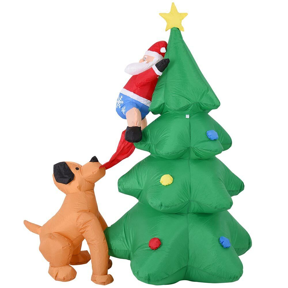 Gonfiabile Albero di Natale con Babbo Natale e Cane 180cm con Luci LED Esterno