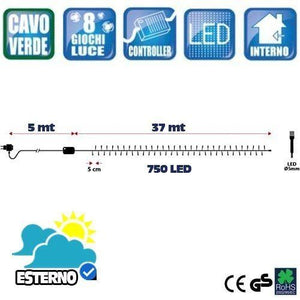 Catena Luminosa 750 Luci LED Lucciole Bianco Caldo Controller 8Funzioni Esterno