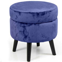 Pouf Contenitore Sgabello Cassapanca Poggiapiedi in Tessuto Velluto Blu 37x40