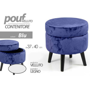 Pouf Contenitore Sgabello Cassapanca Poggiapiedi in Tessuto Velluto Blu 37x40